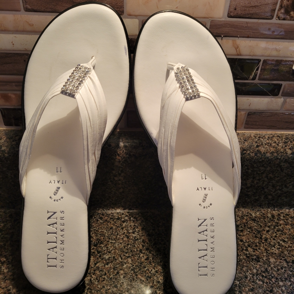 White thong wedge sandals